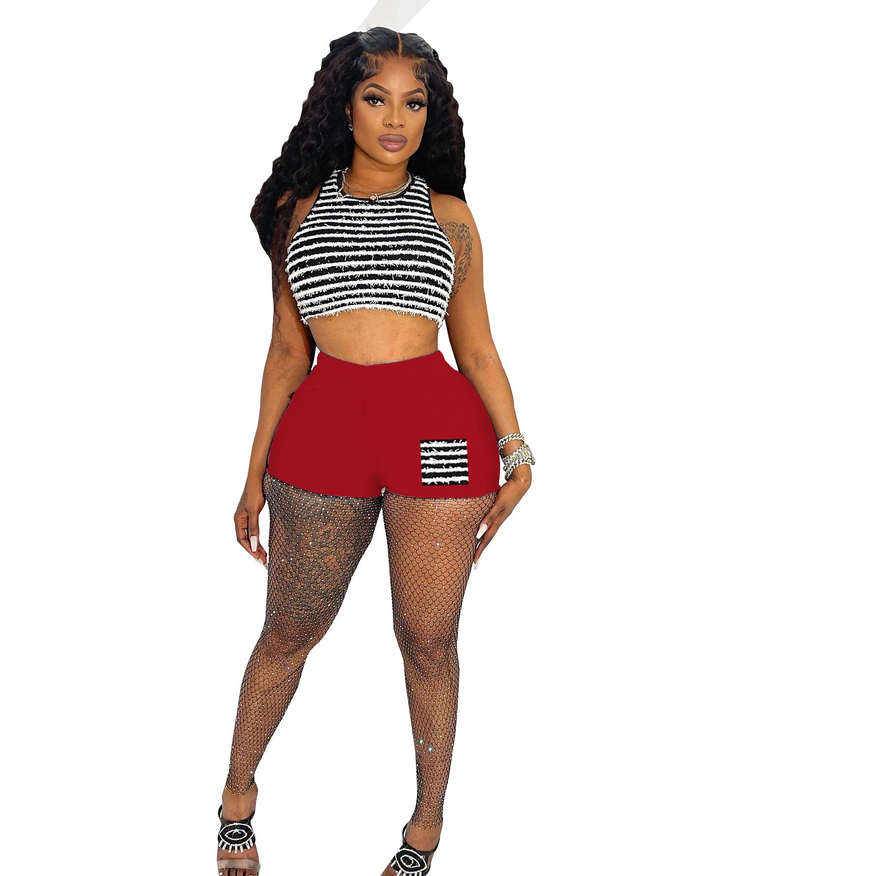 Striped Shorts Tank Top Set Summer Sexy Casual Two-Piece Set for Women 9