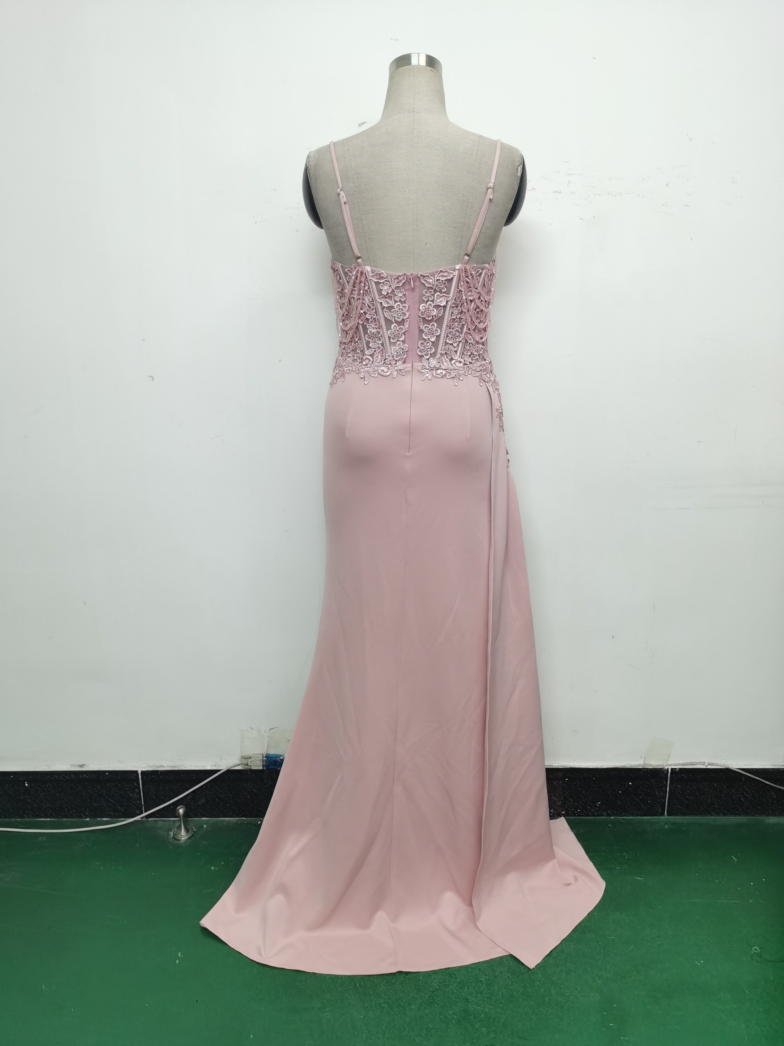 Women Beaded Flowered Fishbone Beaded Evening Dress 27