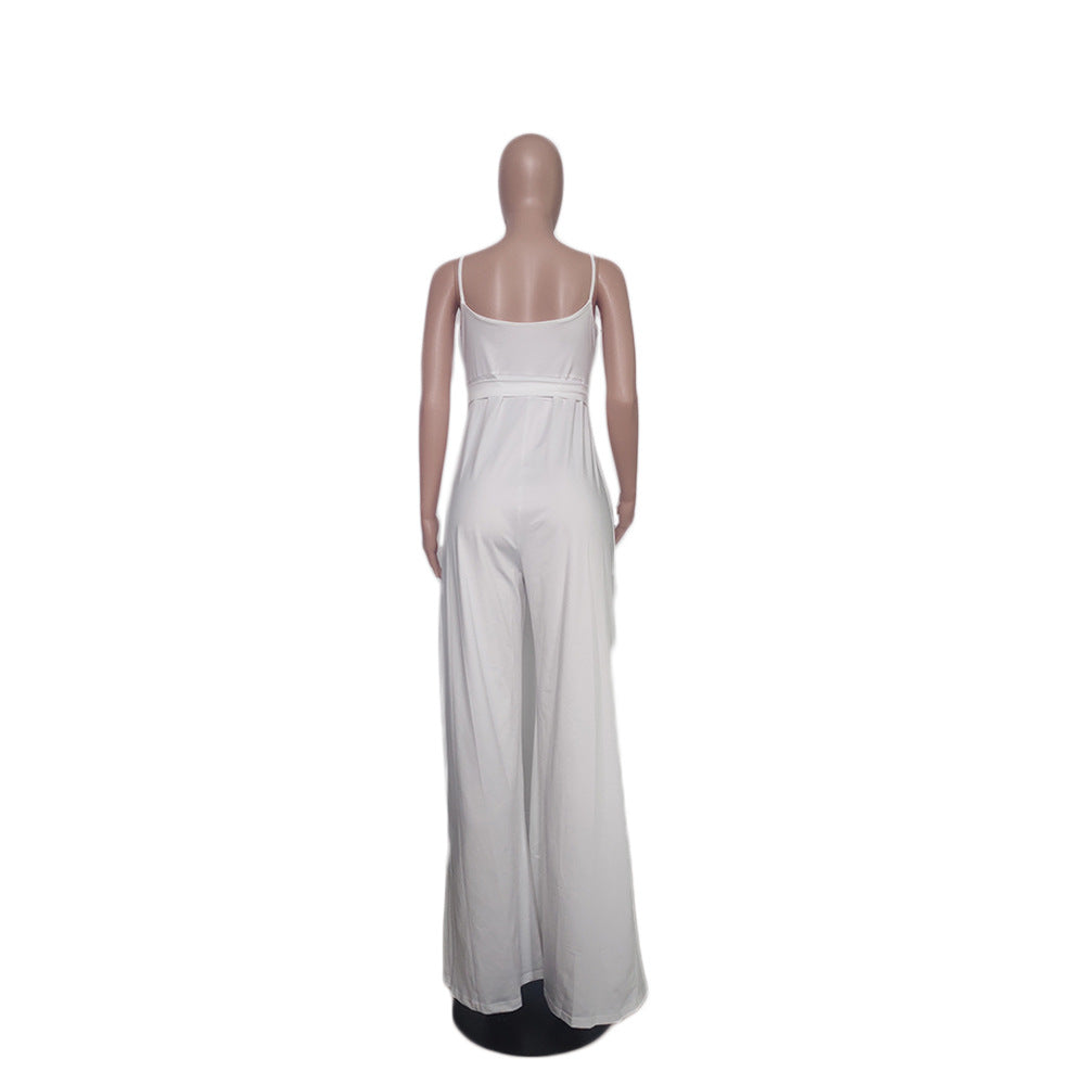 Suspender Hem Slit Fashion Jumpsuit Solid Casual One Piece 15