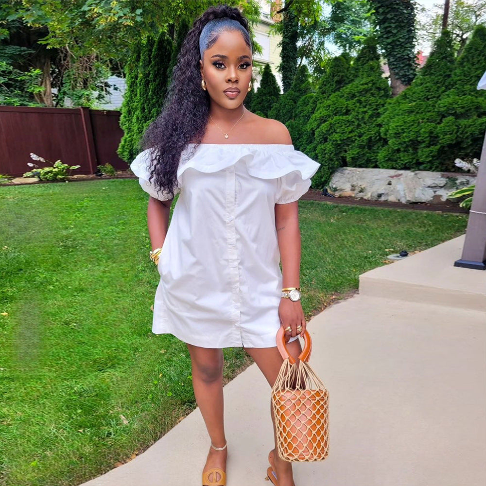 Women's Off Shoulder Short Sleeve Loose Casual Dress 4