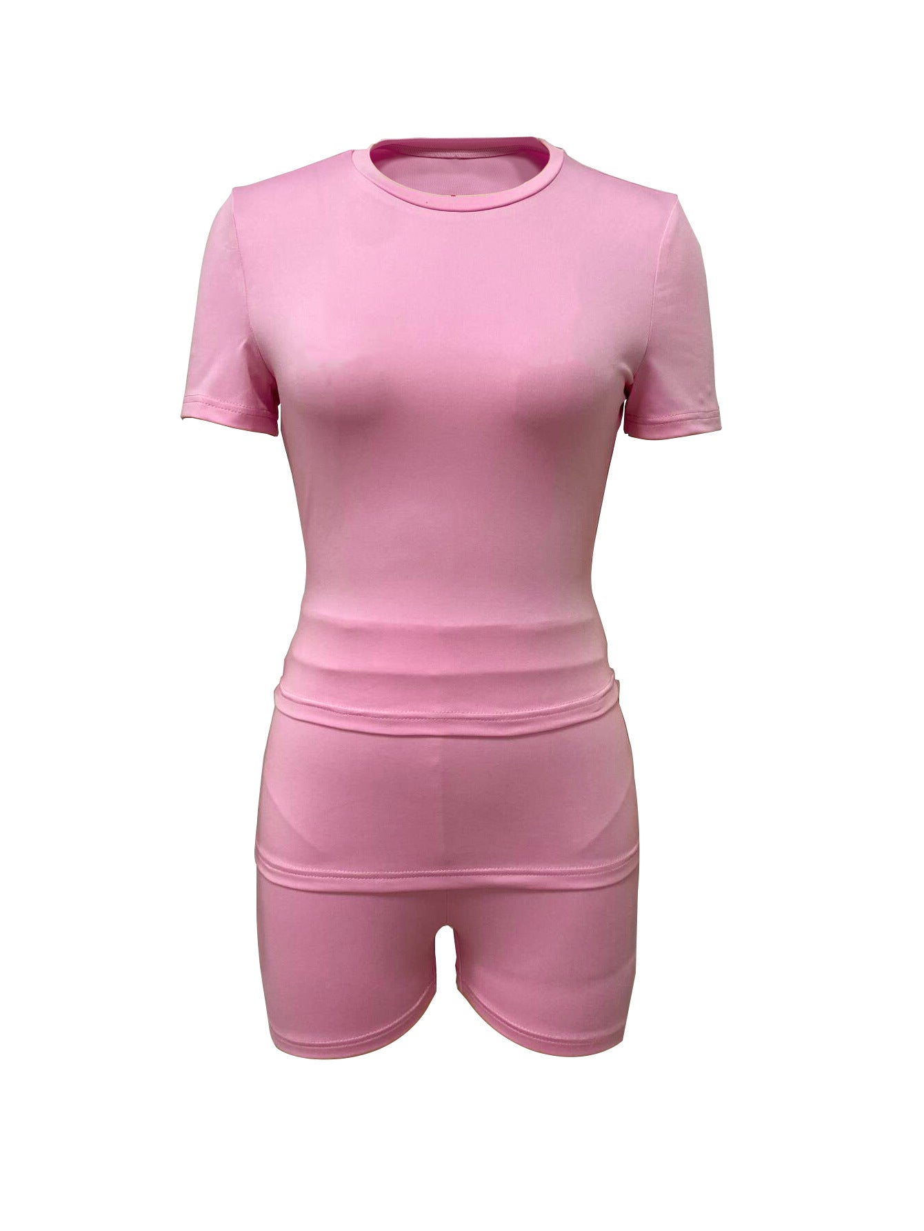 Women Round Neck Short Sleeve T-shirt Top and Casual Shorts Two-Piece Set 16