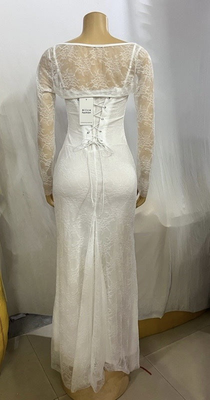 Women Sexy Suspender Backless Strapless Lace Dress Set 6