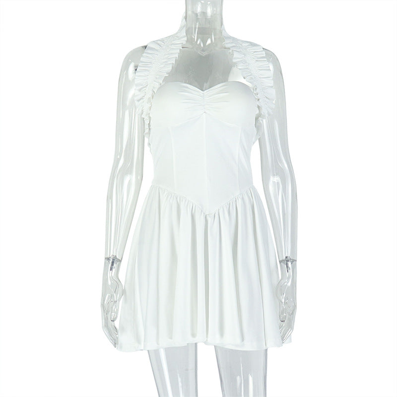 Women's Fashion Solid Color Sexy Deep V-Neck Halter A-Line Dress 12