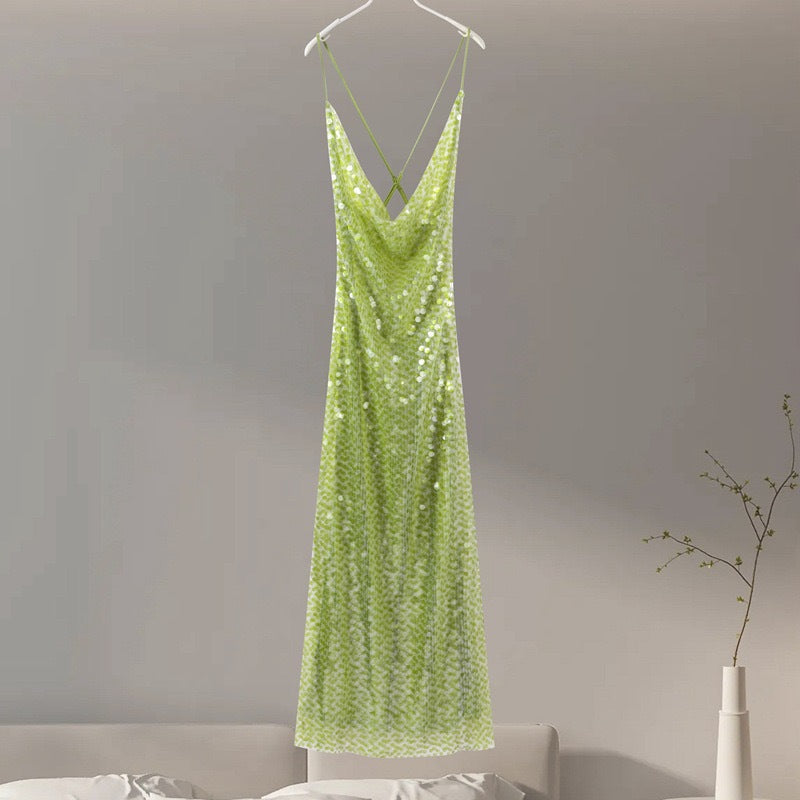 Fashion straps slim sequins Low Back long sexy cross 7