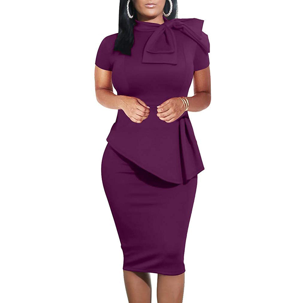 Women Sexy Bowknot Short-sleeved Bodycon Dress 13