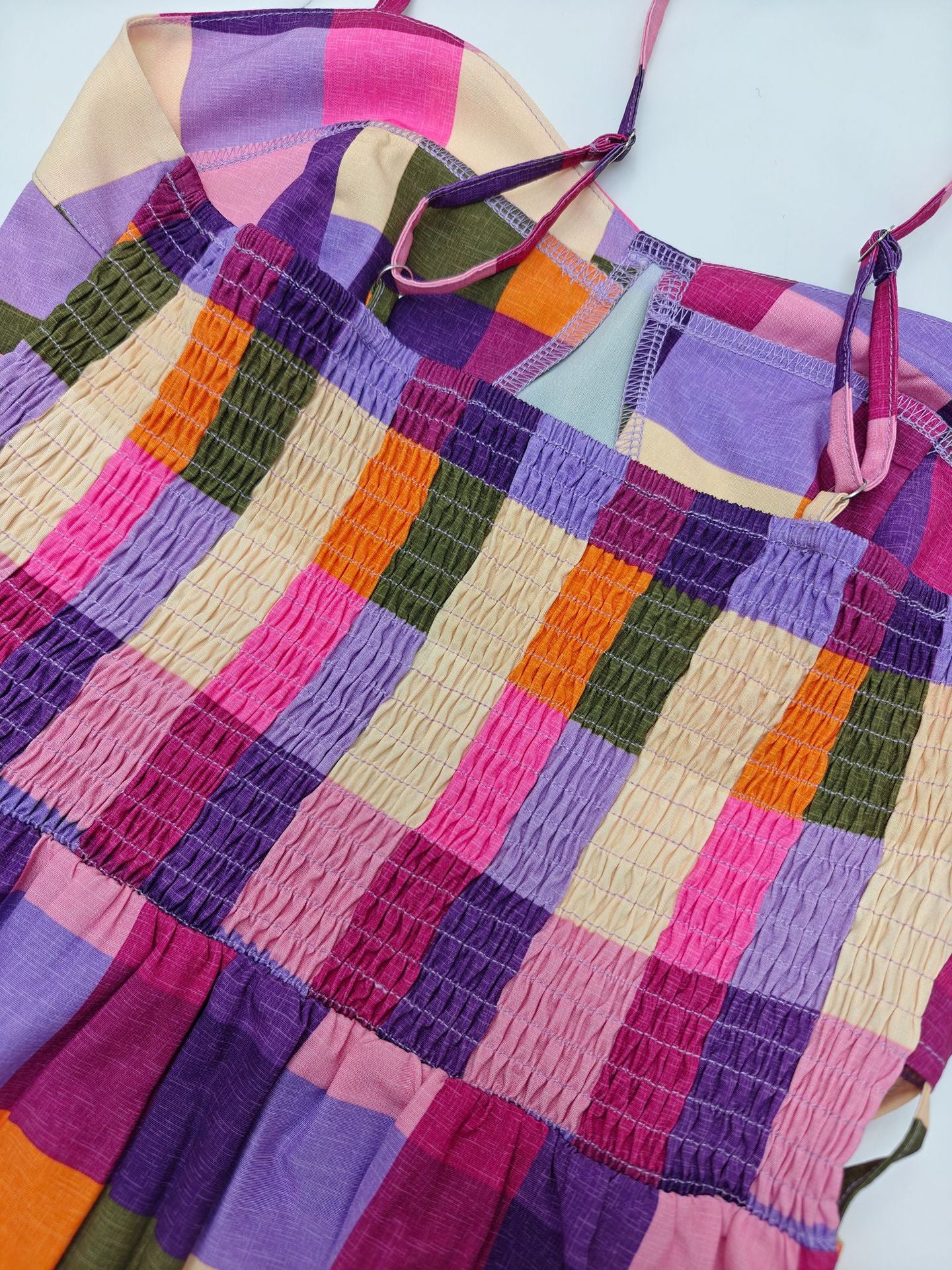 Women Plaid Print Suspender Holidays Casual Dress 7