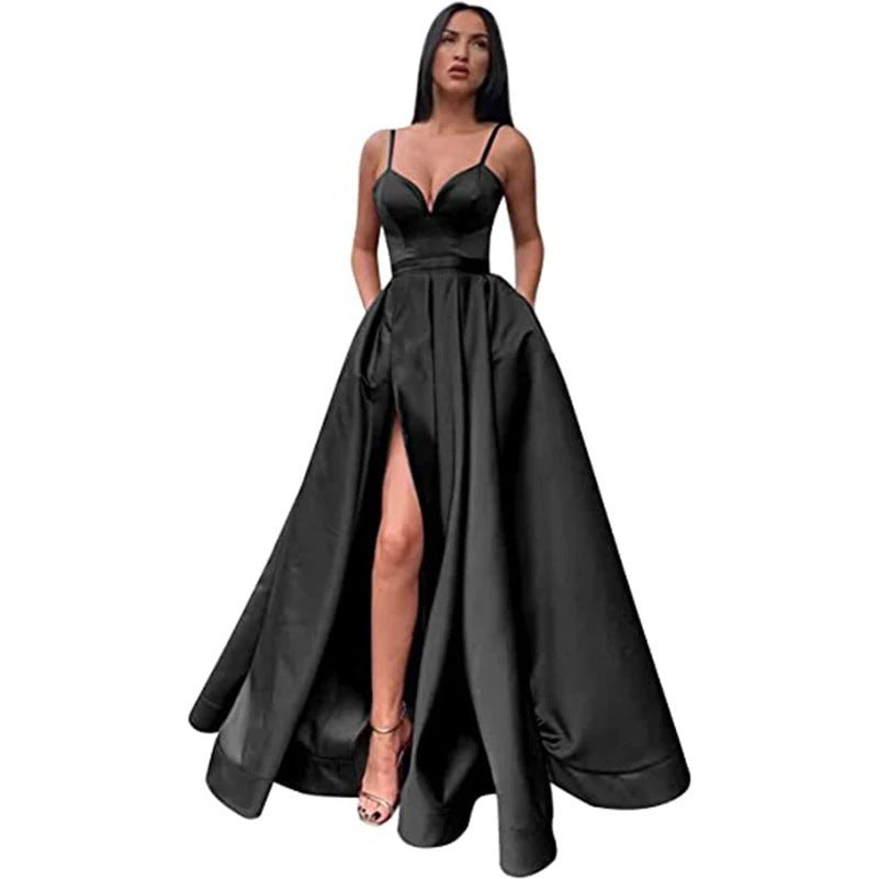 Sexy Solid Colo Strap Slit Prom Dress Beach Weddings Gowm（Processing time need 3-6 days） 4