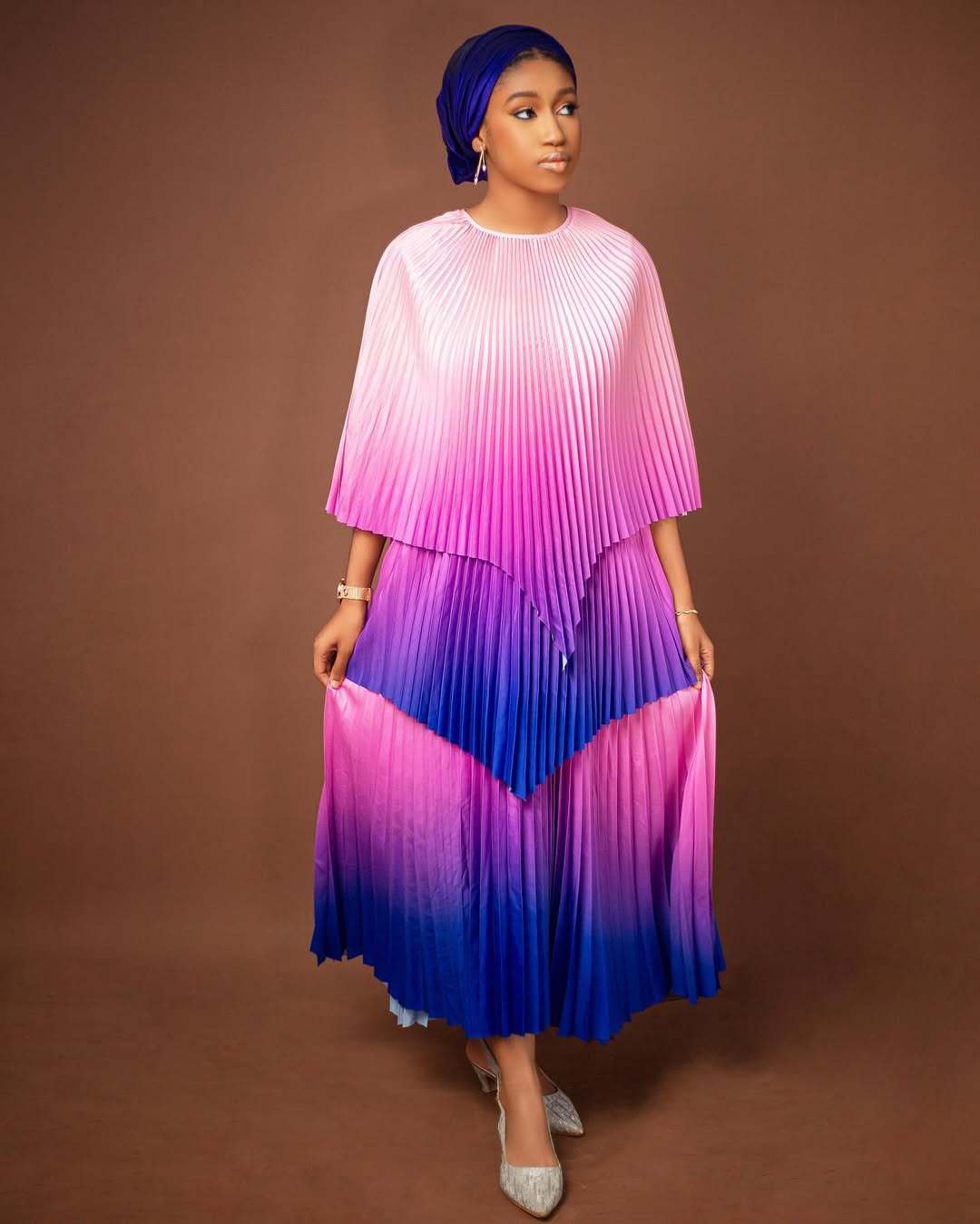 Plus Size women's clothing Slim Fit two-piece pleated gradient top pleated long skirt 11