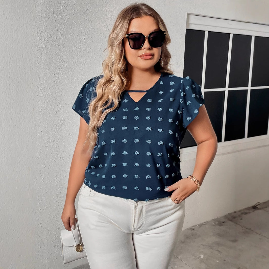 Plus Size Women's Shirt Blue Half-Sleeved Loose Top