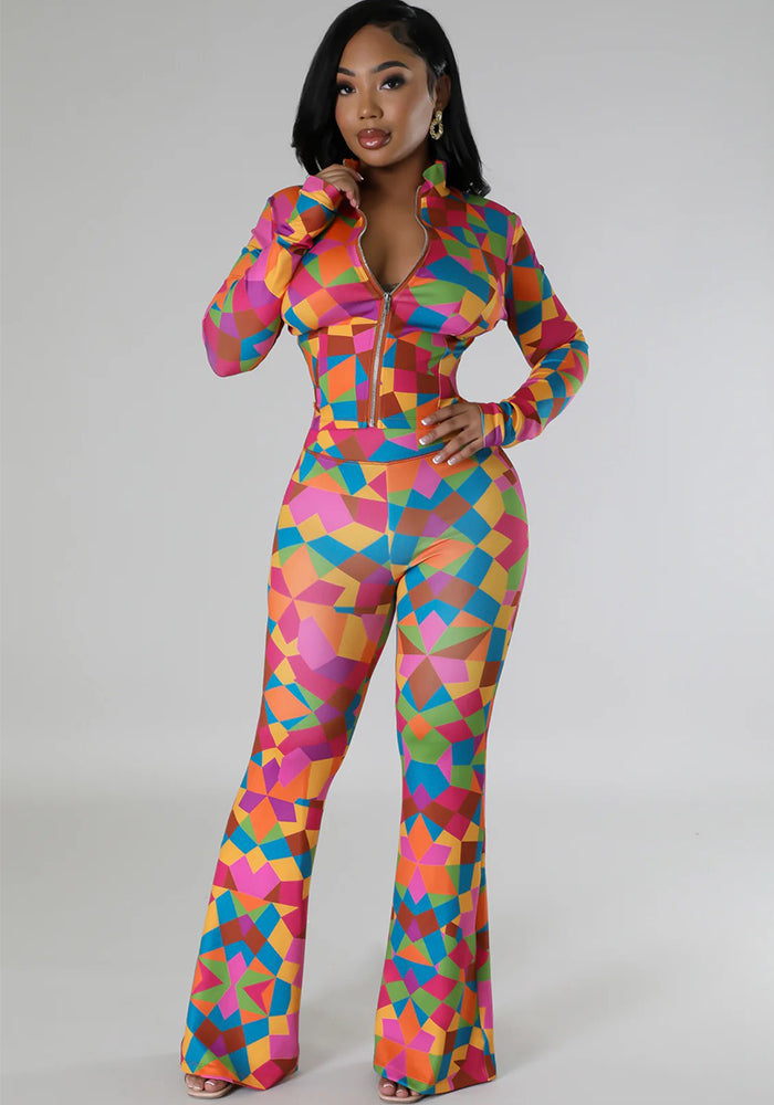 Women Long Sleeve Printed Top and Pants Two Piece