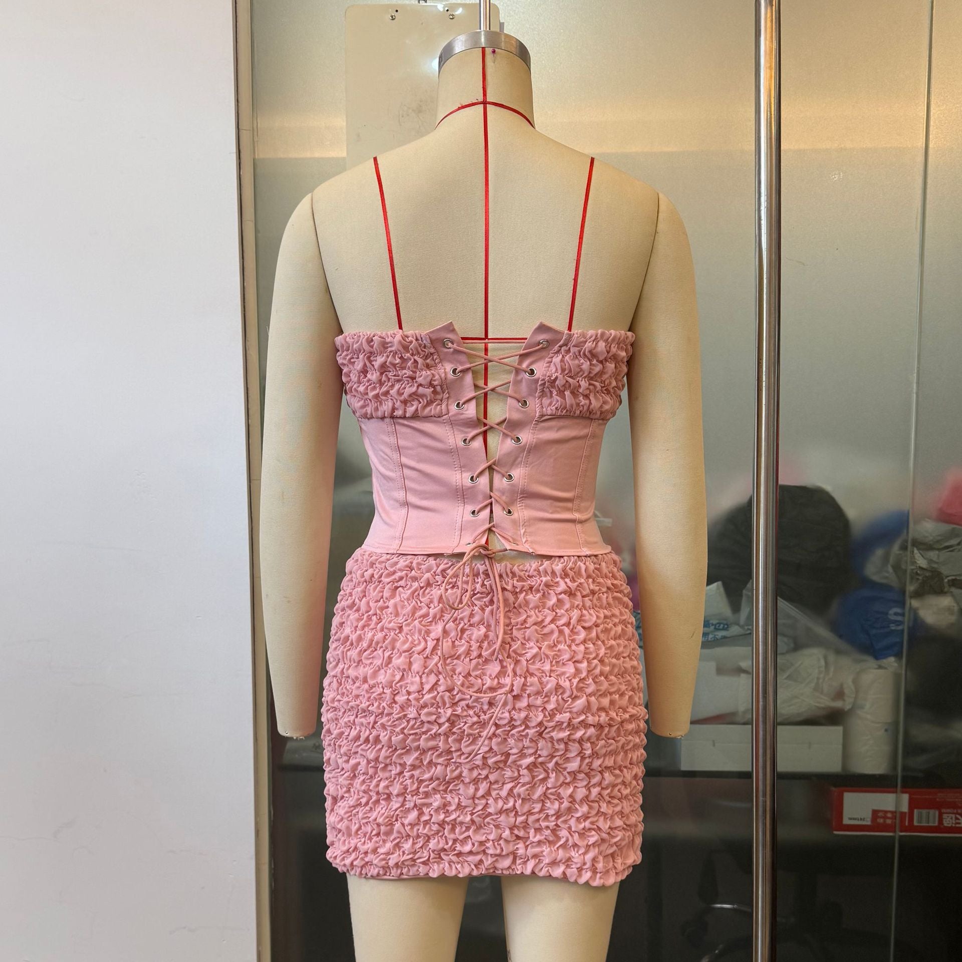 Women Summer Strapless Crop Top and Mini Skirt Two-Piece Set 11