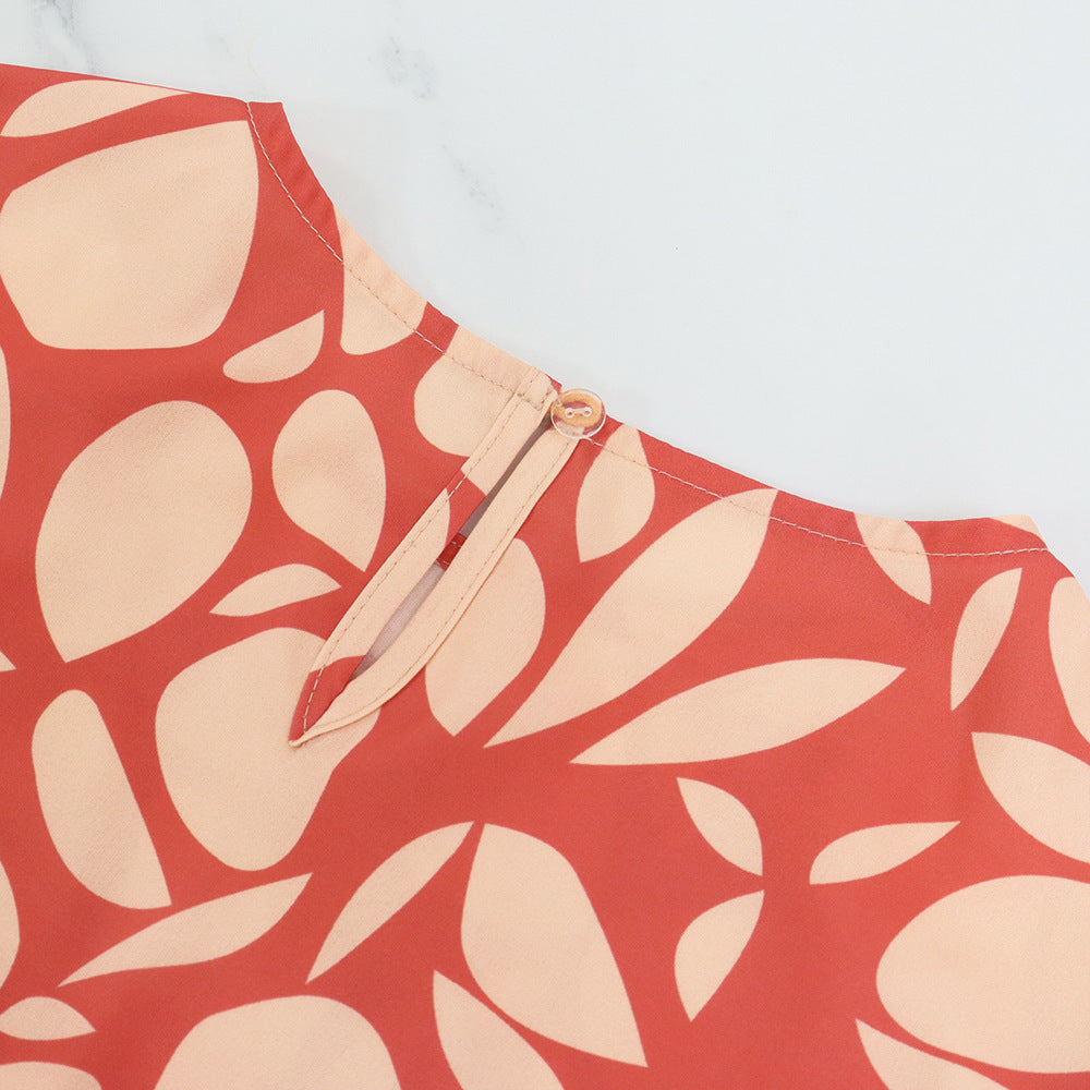 Women's printed Chic elegant Round Neck Patchwork A-line long skirt set 9