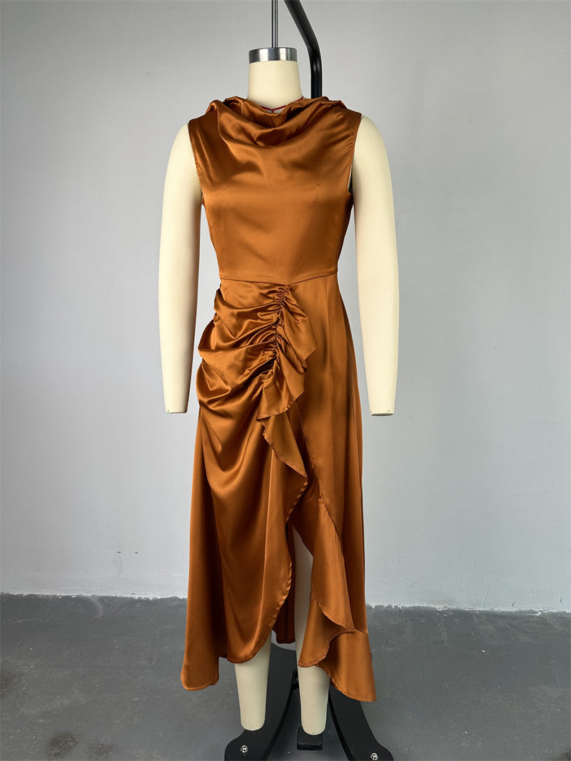 Women's Summer Chic Sleeveless Slim Fit Ruffled Maxi Irregular Dress 9