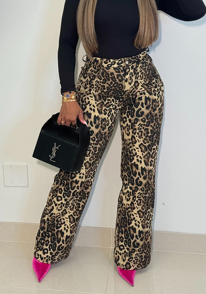 Leopard Print Fashionable Sexy Wide-Leg Pants High-Waist Women's Trousers