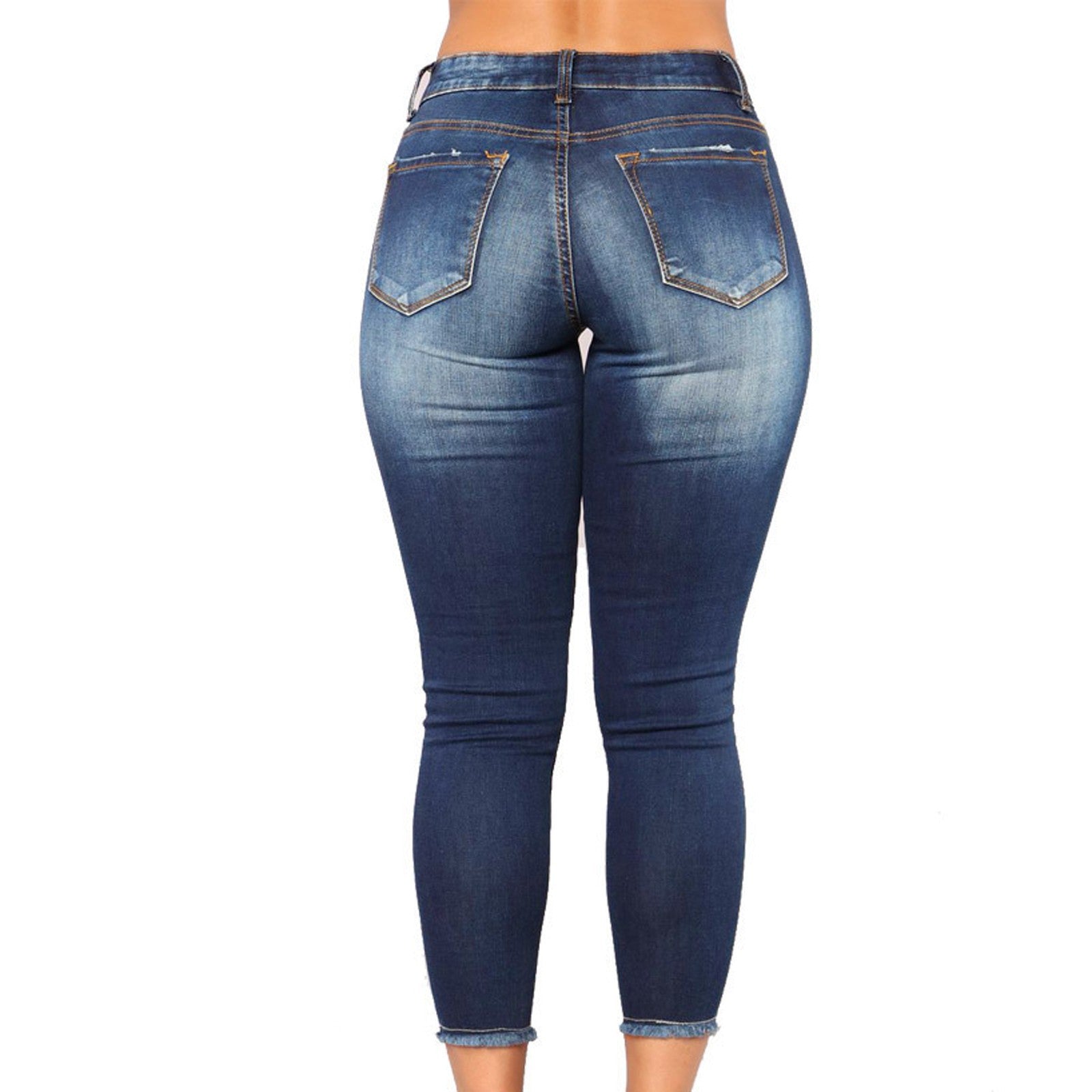 Women Stretchy Ripped Denim Pants 9
