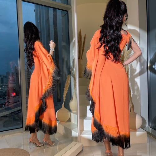 Women Tassel Slash Shoulder Irregular Dress 5