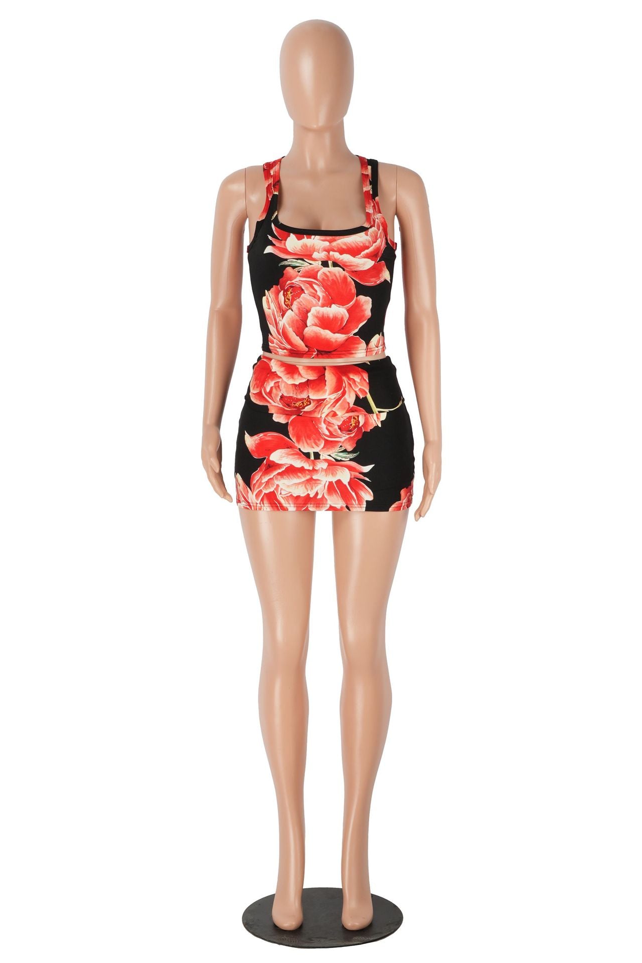 Women Sexy Printed Tank Top and Mini Skirt Set 14