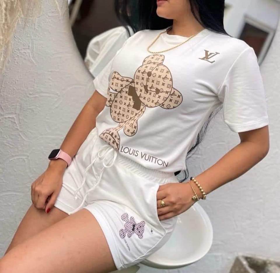 Bear Printed Short Sleeve Two Piece Shorts Set 3