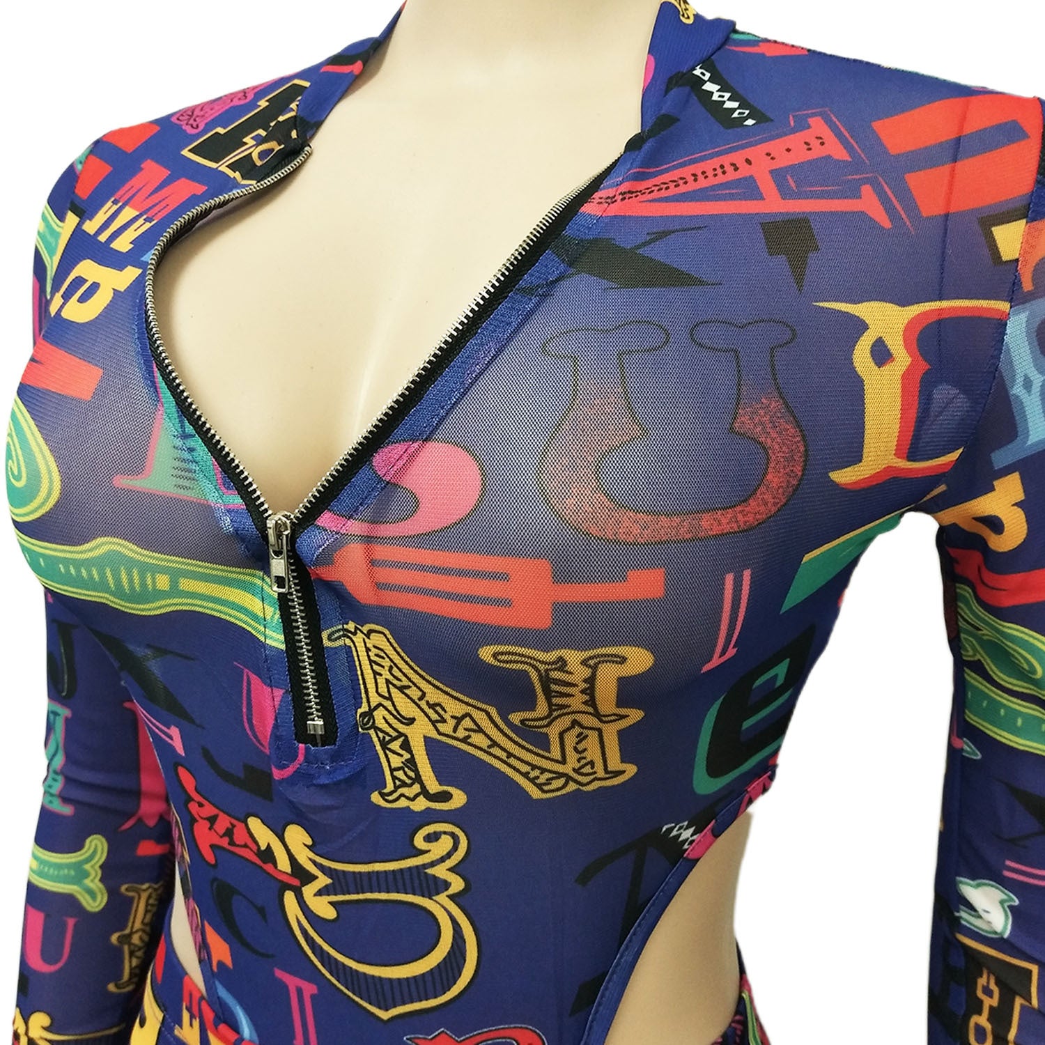 Women Sexy Mesh Printed Top and Pant Two-Piece Set 6