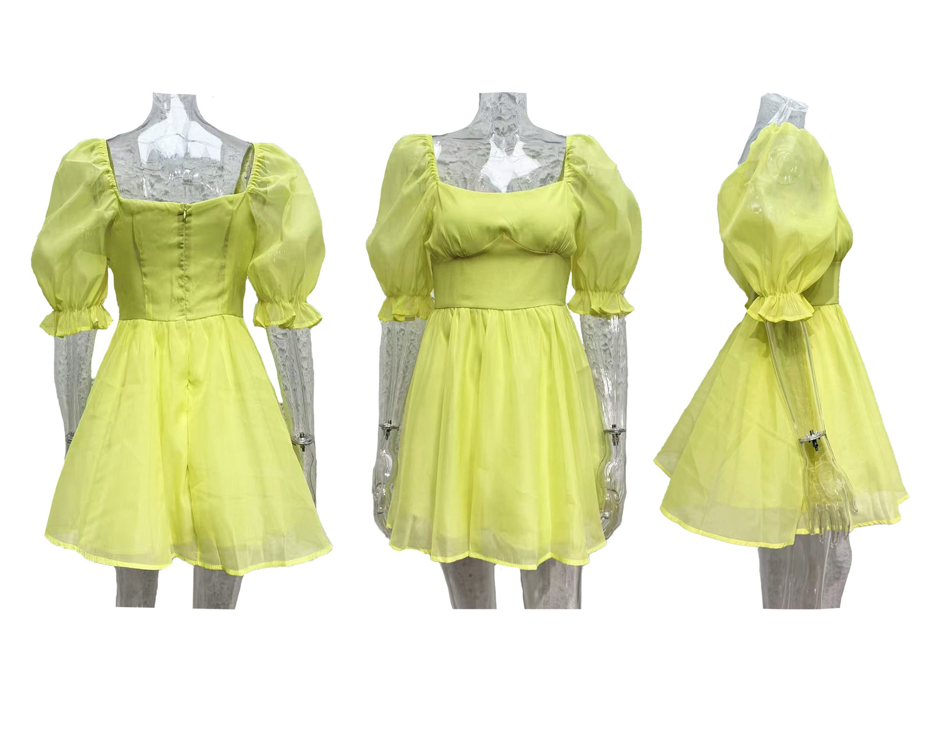 Women Solid retro bubble sleeve princess dress 9