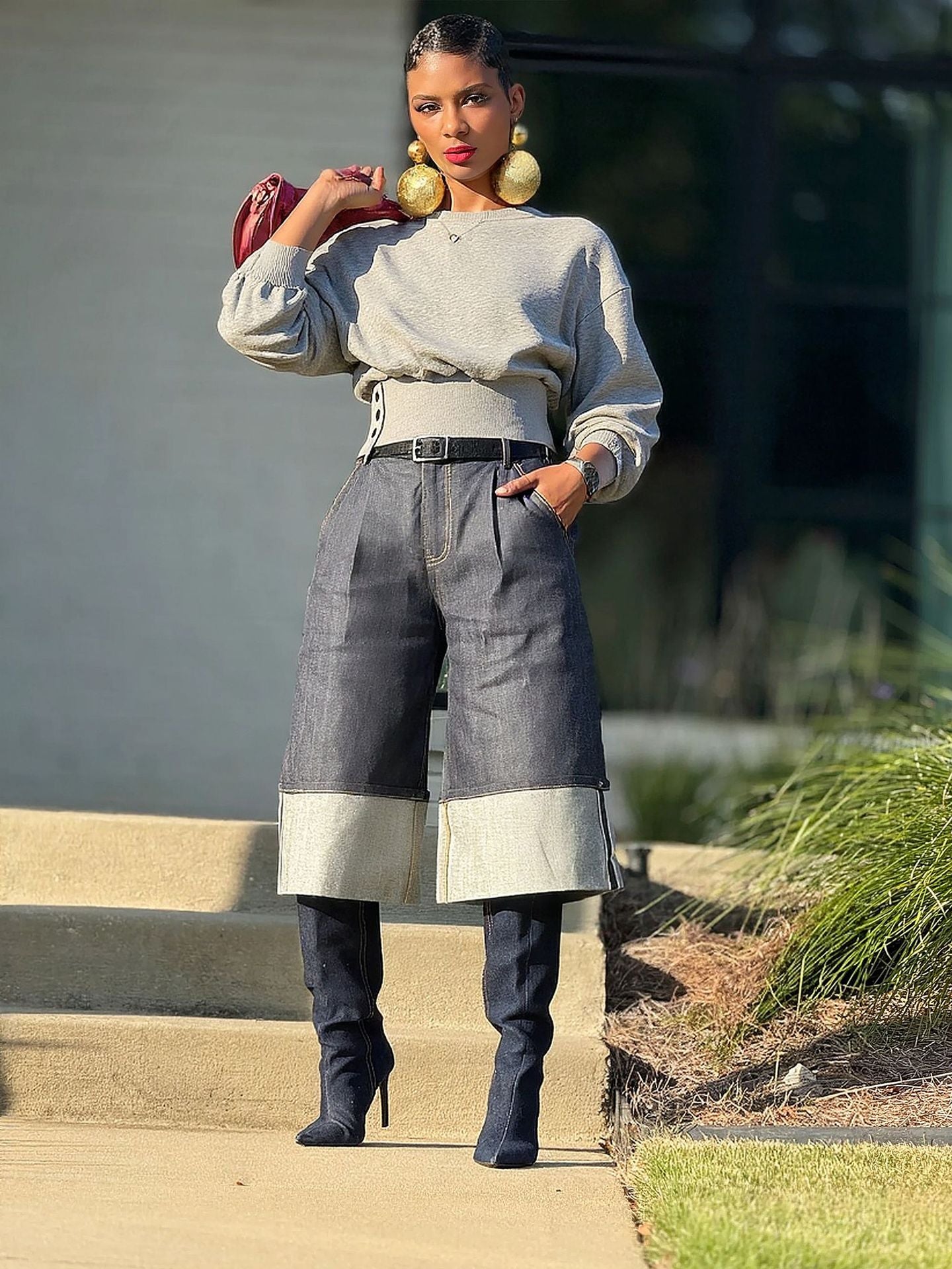 Women's Short Side Button Slim Waist Round Neck Top 3