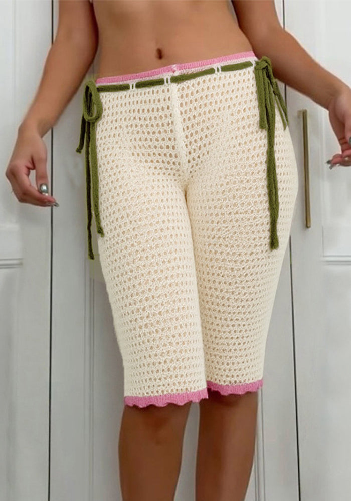 Women Drawstring Lace-Up See-Through Shorts