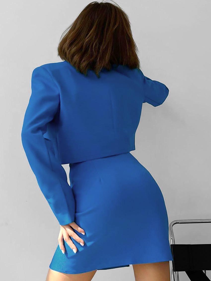 Autumn Solid Color Fashion Jacket Split Short Skirt Two Piece Suit 4