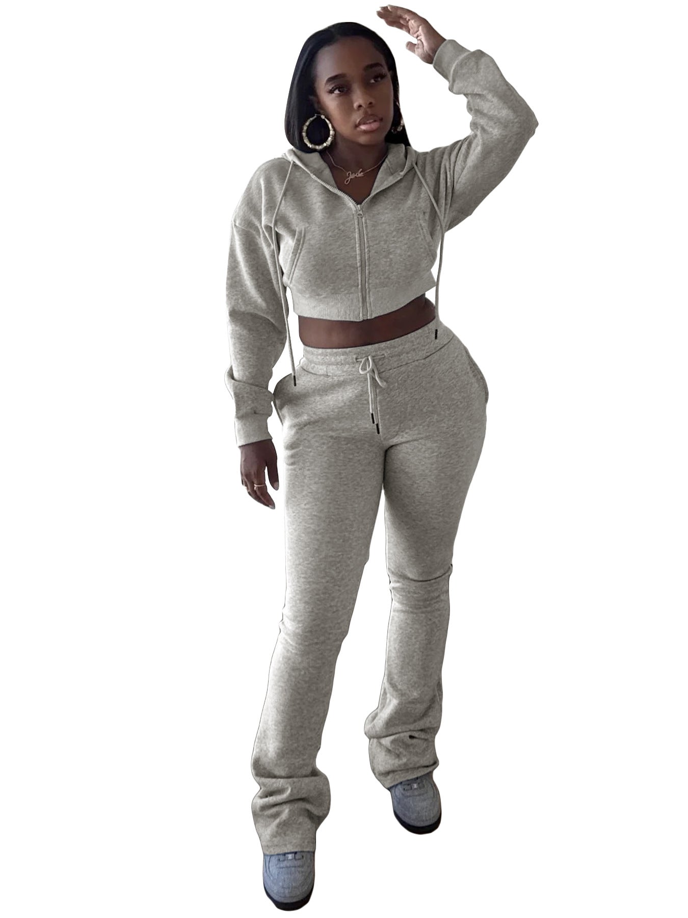 Women Hoodies and Bell Bottom Pants Two-Piece Set 36