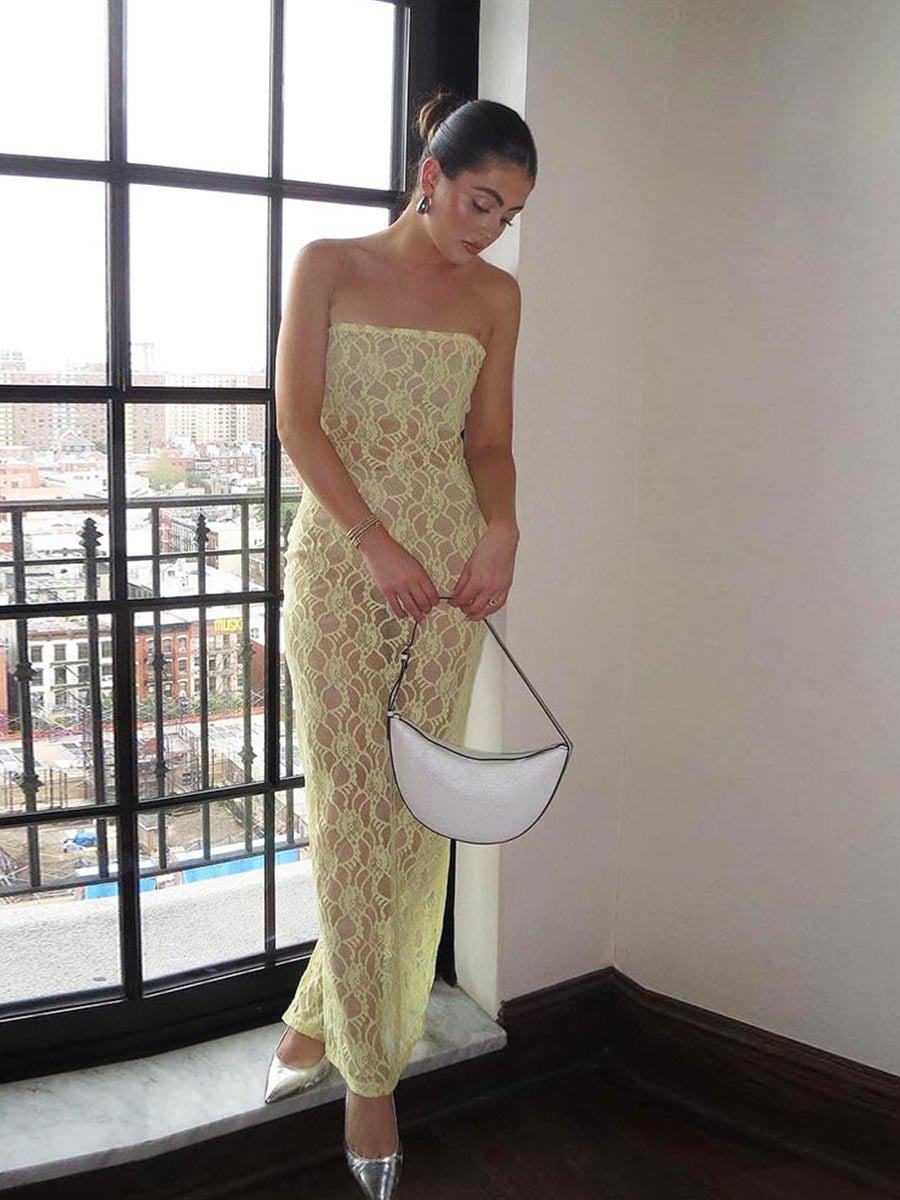 Summer Sexy Lace See-Through Strapless Dress for Women 6