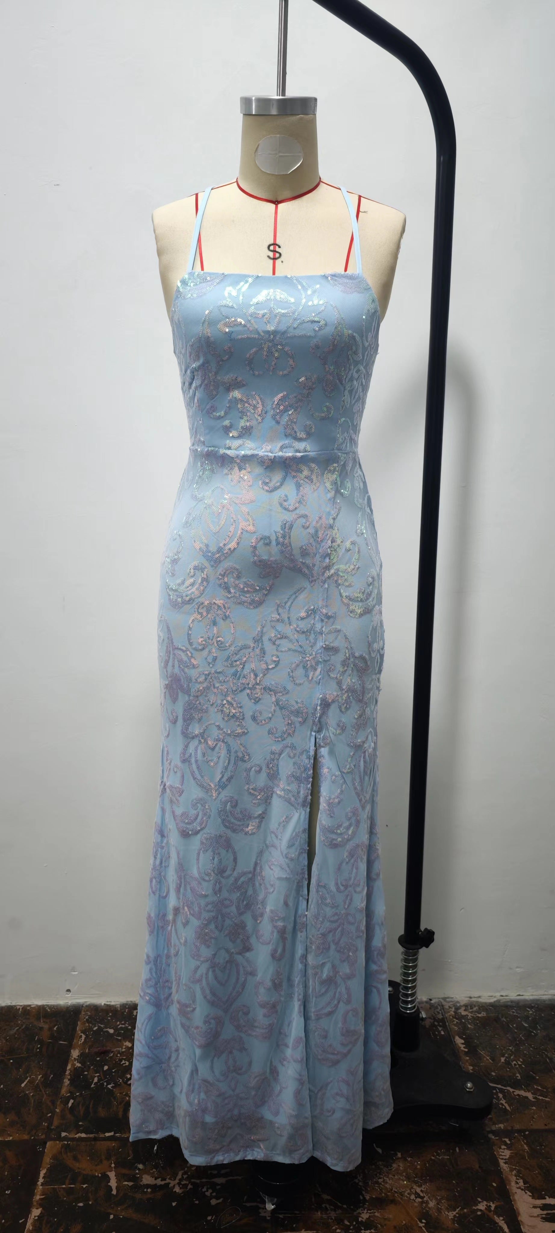 Women Sexy Off Shoulder Sequined Elegant Slit Formal Party Evening Dress 10