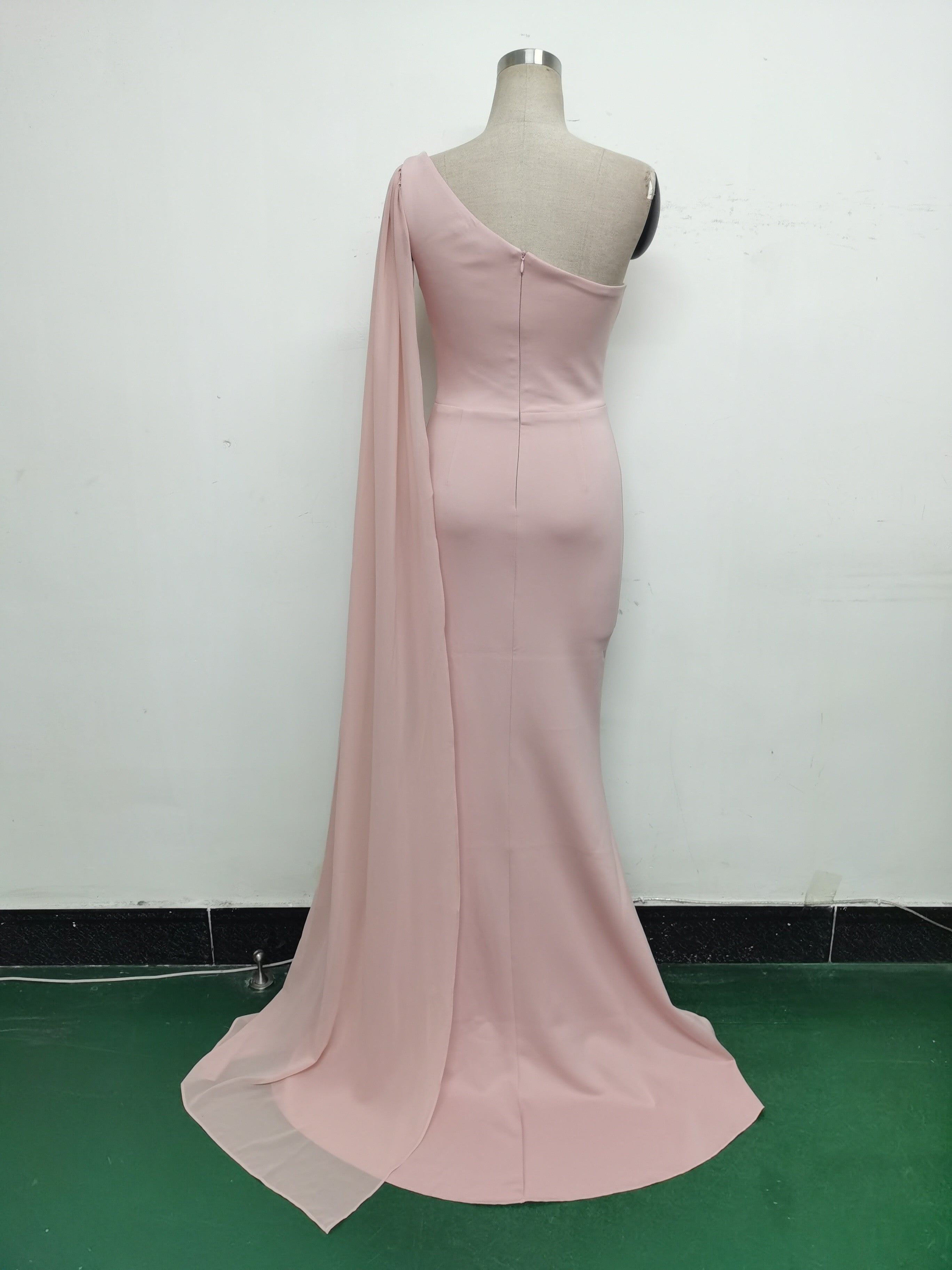 Women One Shoulder Slant Back Patchwork Mesh Formal Party Evening Dress 34