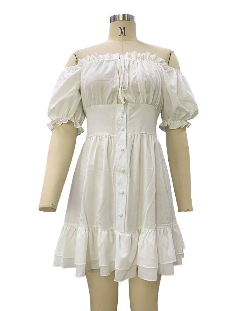 Women Summer Short Sleeve Off Shoulder Lace-up Dress 6