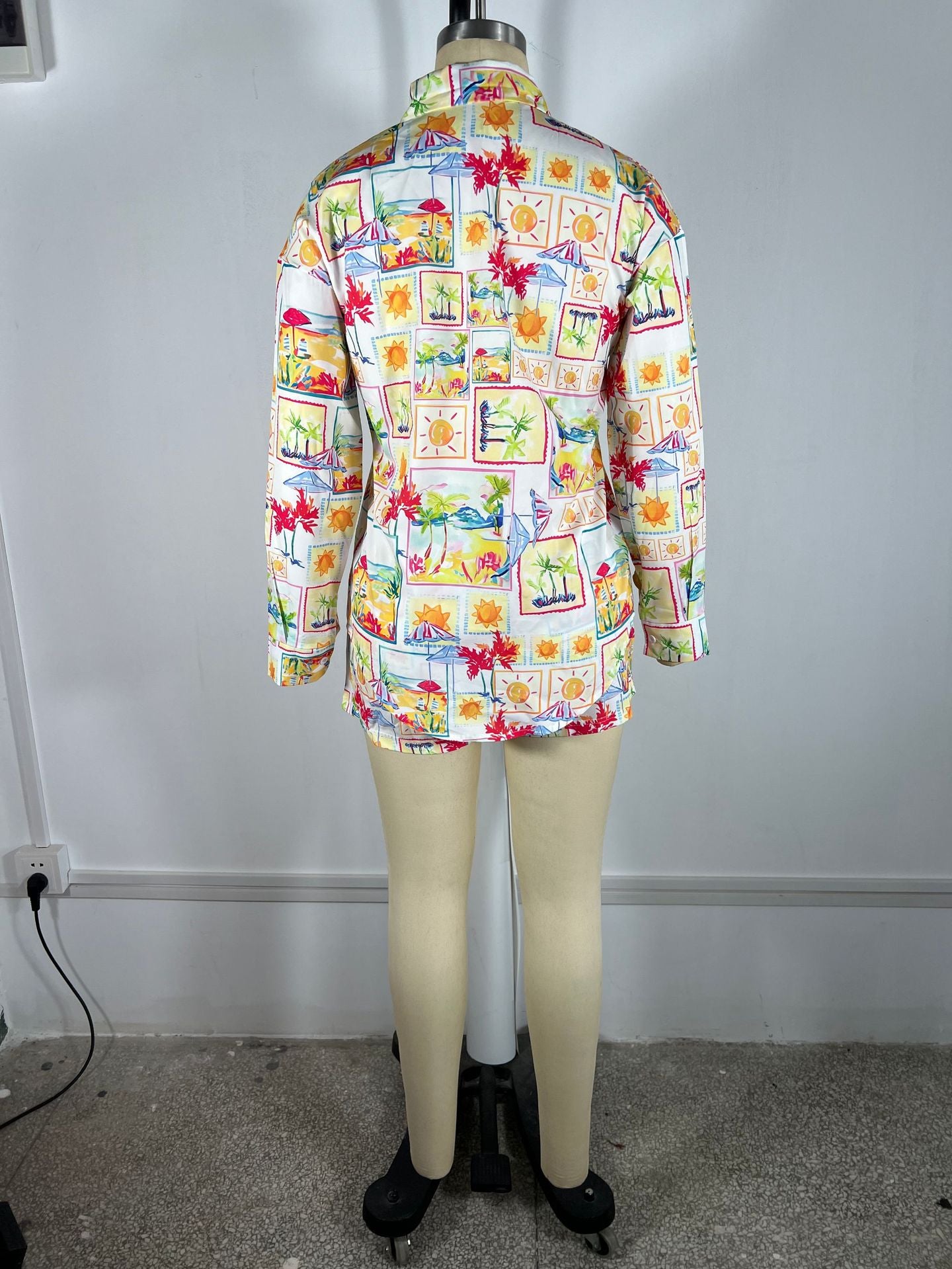 Print Long-Sleeve Shirt & Shorts Two-Piece Set 4