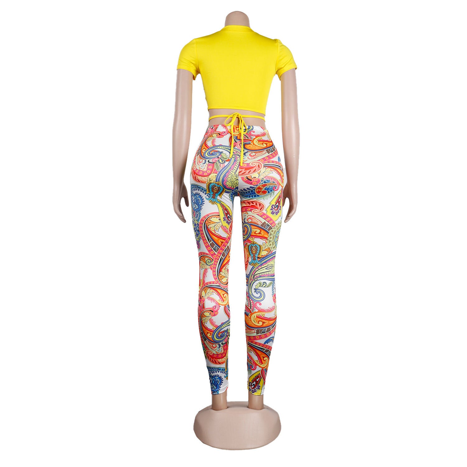 Women Sexy Short Sleeve Top+ Printed Trousers Two-piece Set 16