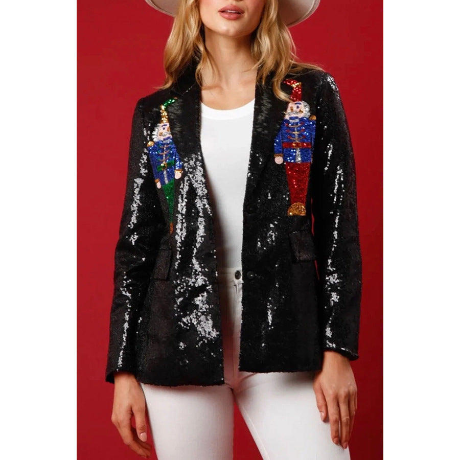Women Christmas Loose Sequin Blazer 5