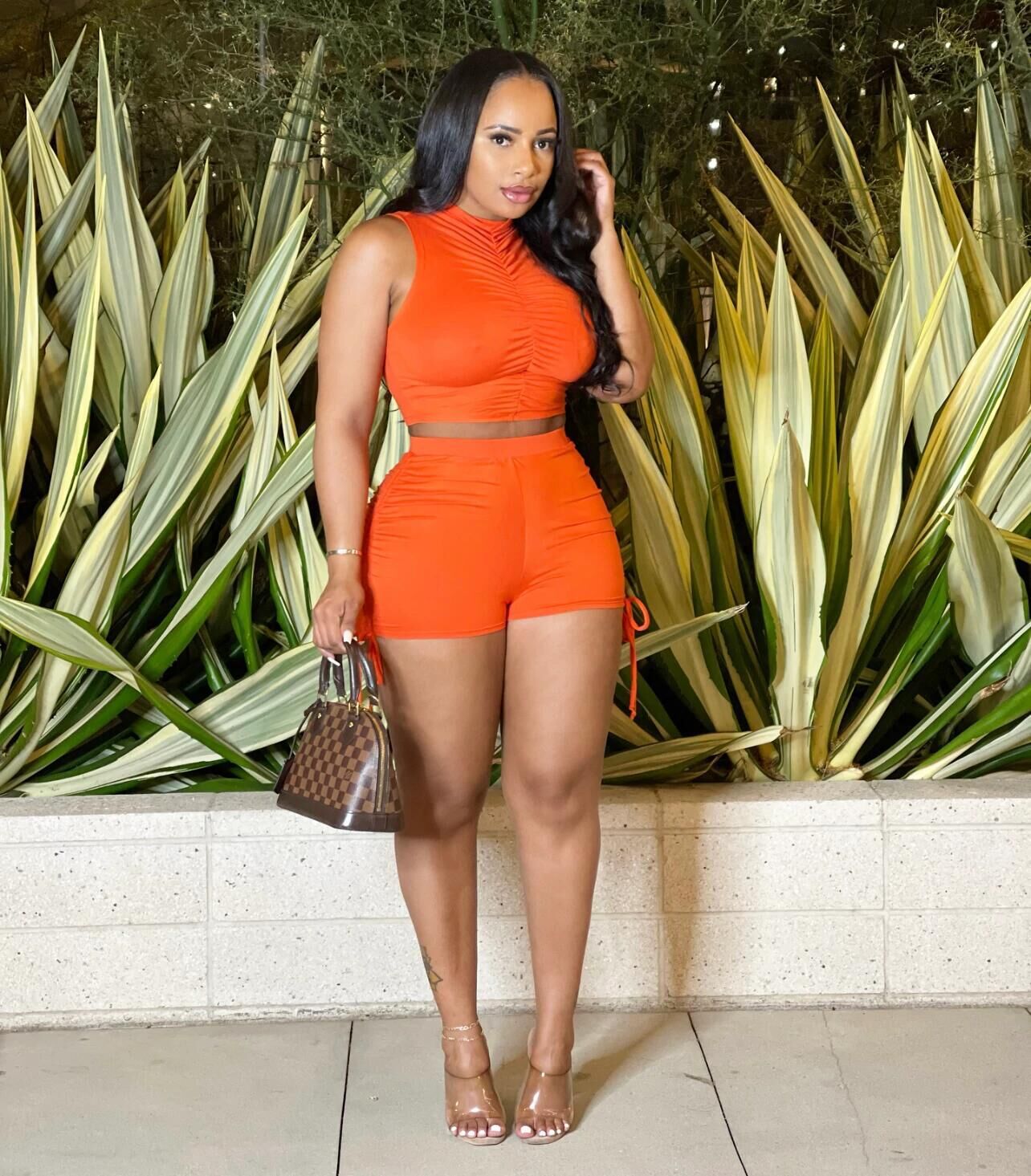 Women clothes drawstring two-piece summer vest shorts set 5