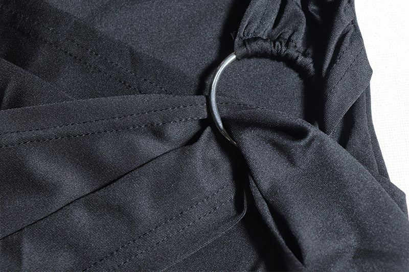 Women Solid Color One-Piece Lace-Up Round Neck Long Sleeve Tight Fitting Fitness Jumpsuit 19