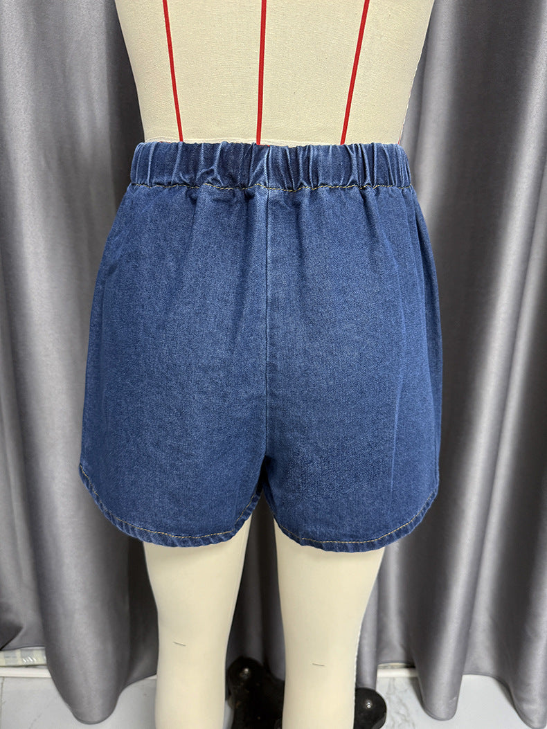 Women summer sleeveless lace top and denim shorts two-piece suit 26