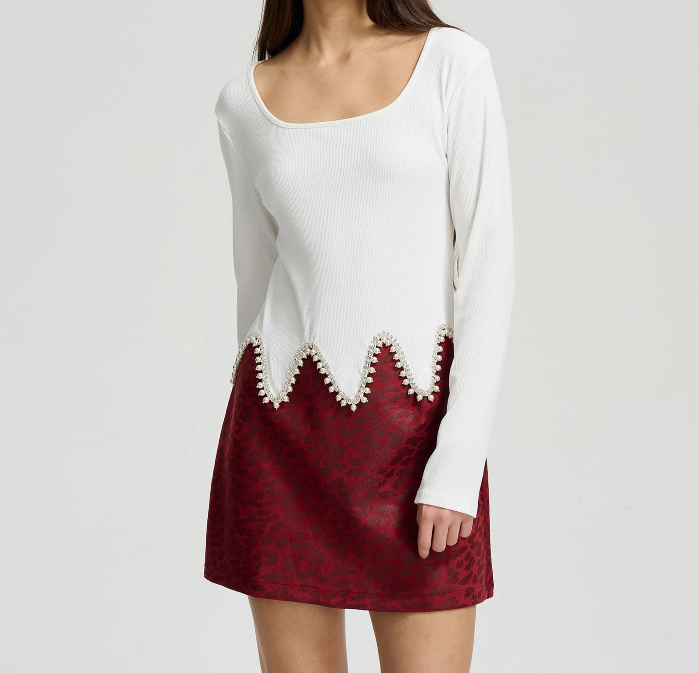 Solid Color Knitting Ribbed Long Sleeve Irregular Knitting Top 4