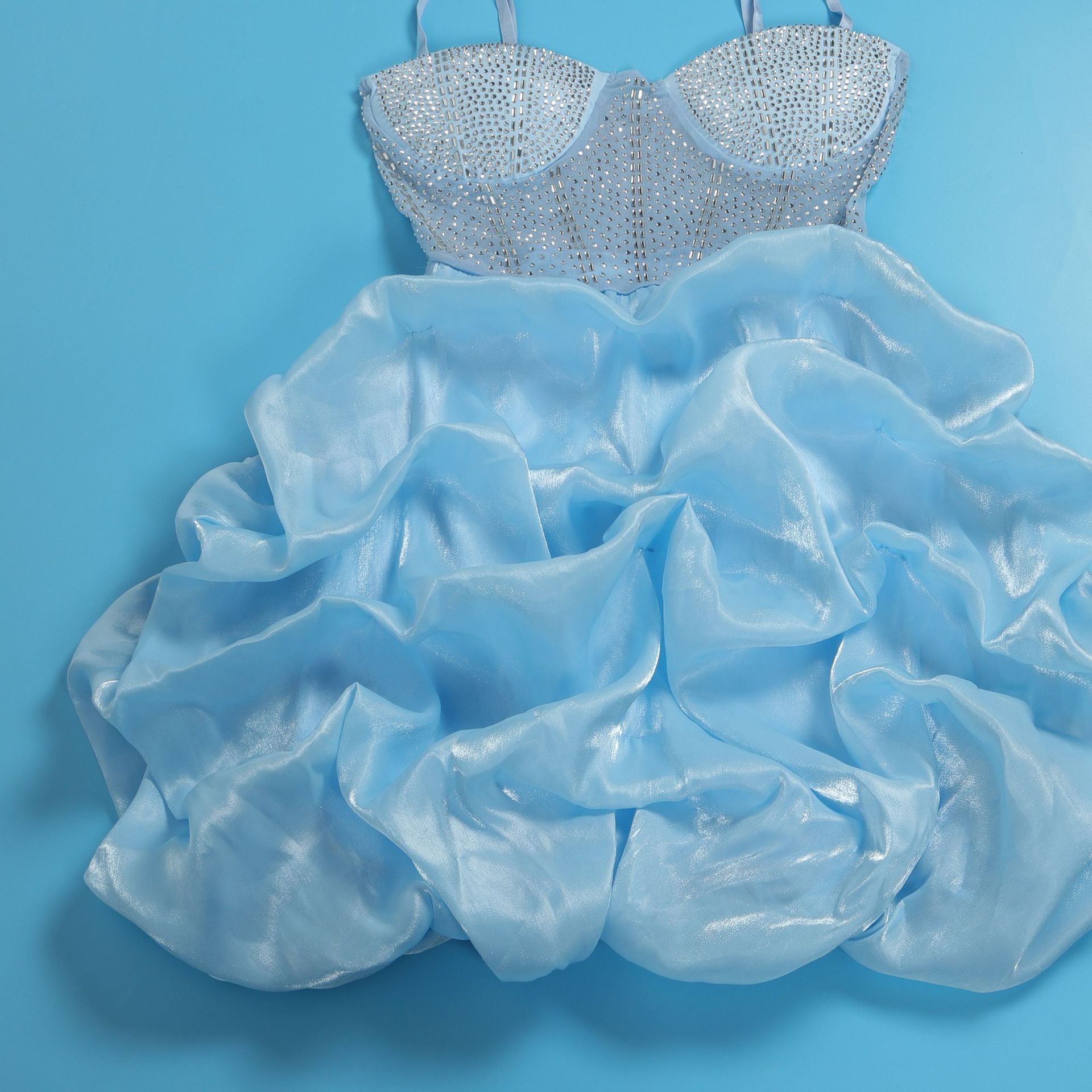 Women Sexy Beaded Stretch Camisole Cascading Ruffles Dress Tutu 75