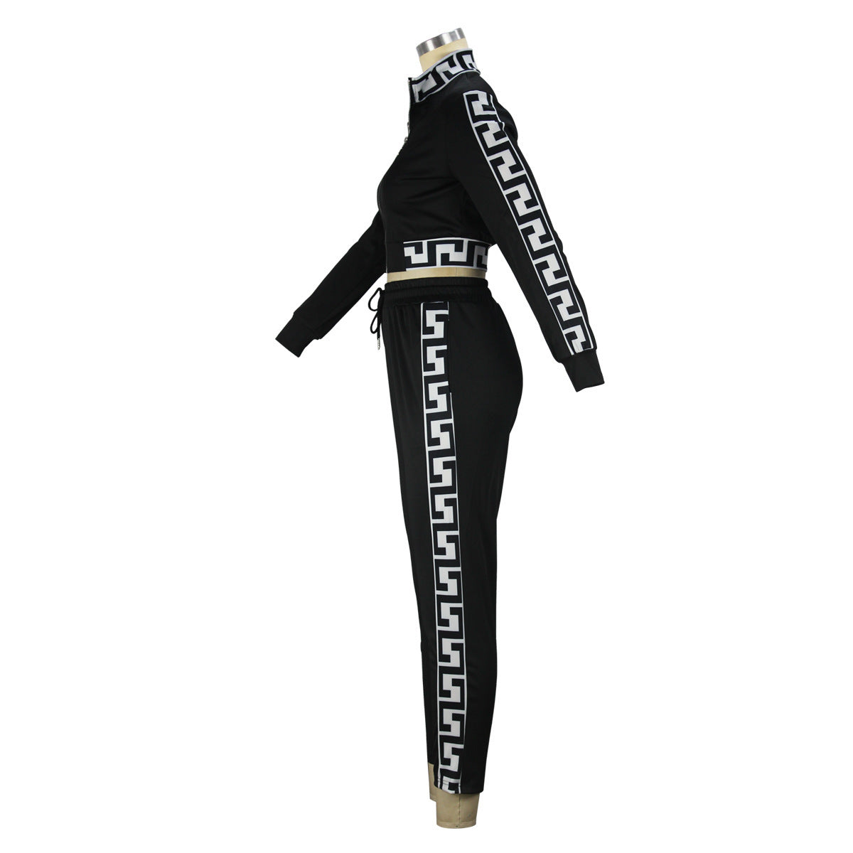 Spring Autumn Fashion Casual Patchwork Zipper Top Trousers Two-Piece Set 12