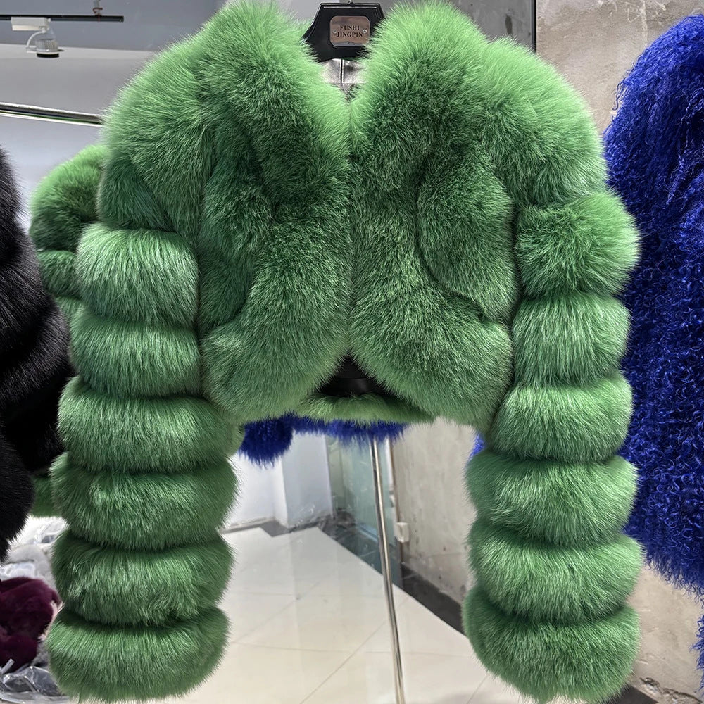 Faux Fur Coat Fox Fur Short Patchwork Winter Warm Top Jacket 17