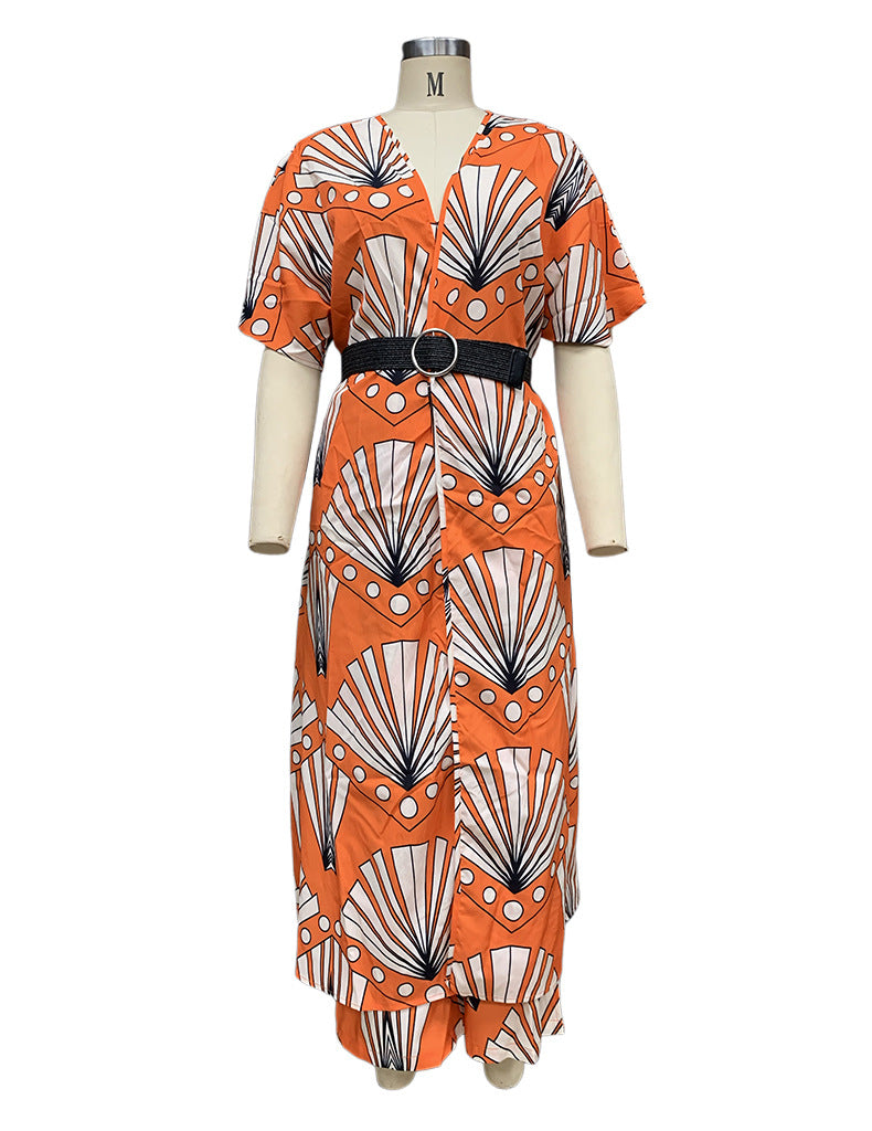 Spring Women's Fashionable Printed Shirt Straight Pants Two-Piece Set 5