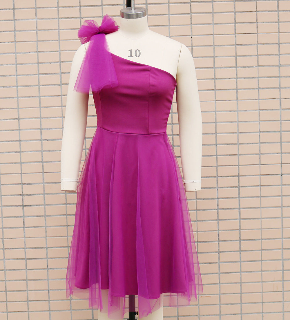 Women One Shoulder Sleeveless Mesh Patchwork Dress 21