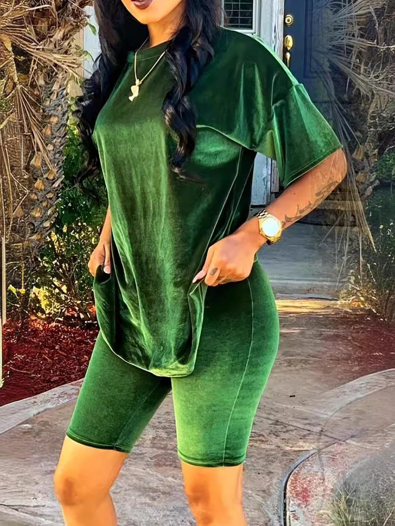 Women velvet Top and Shorts two-piece set