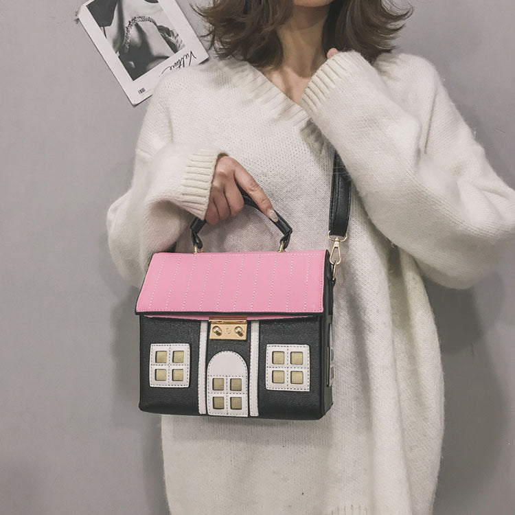 Women Contrasting Color Small House Messenger Bag Handbag 12