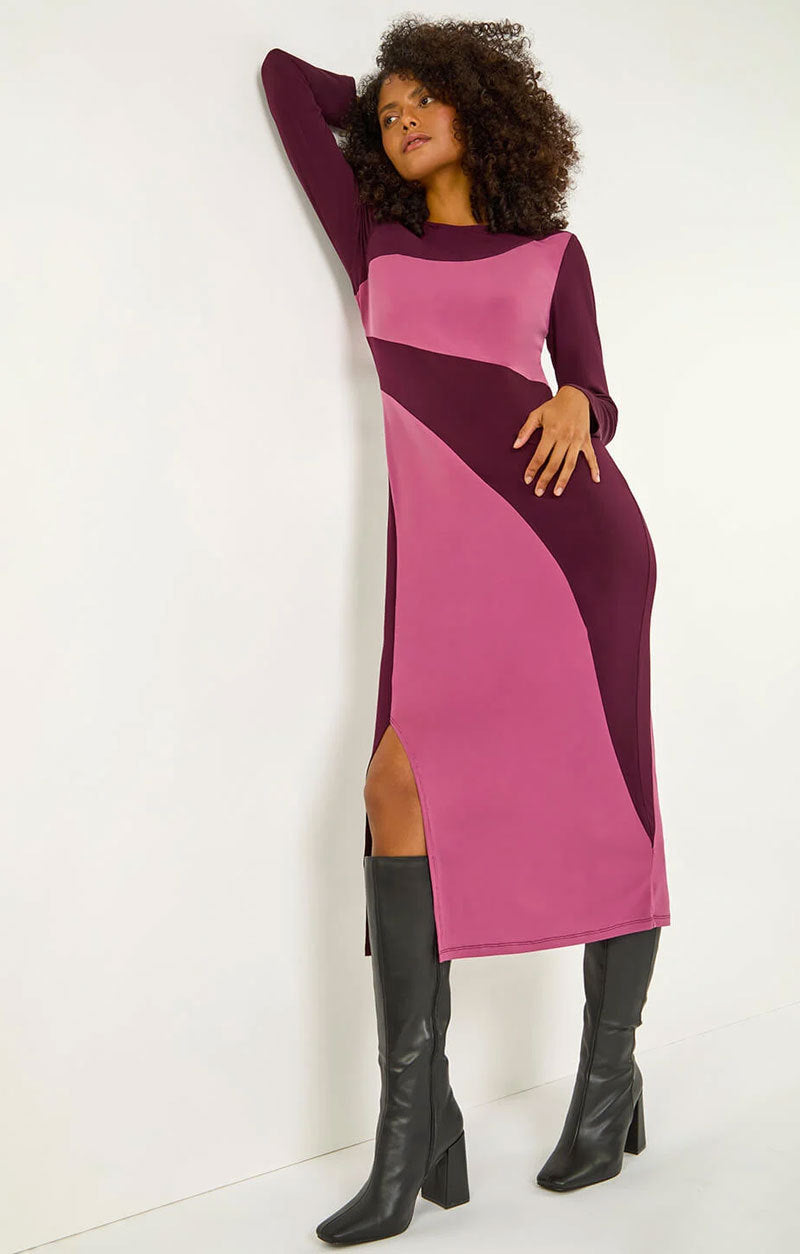 Women's Autumn Winter Fashion Long Sleeve Slit Casual Long Dress 4