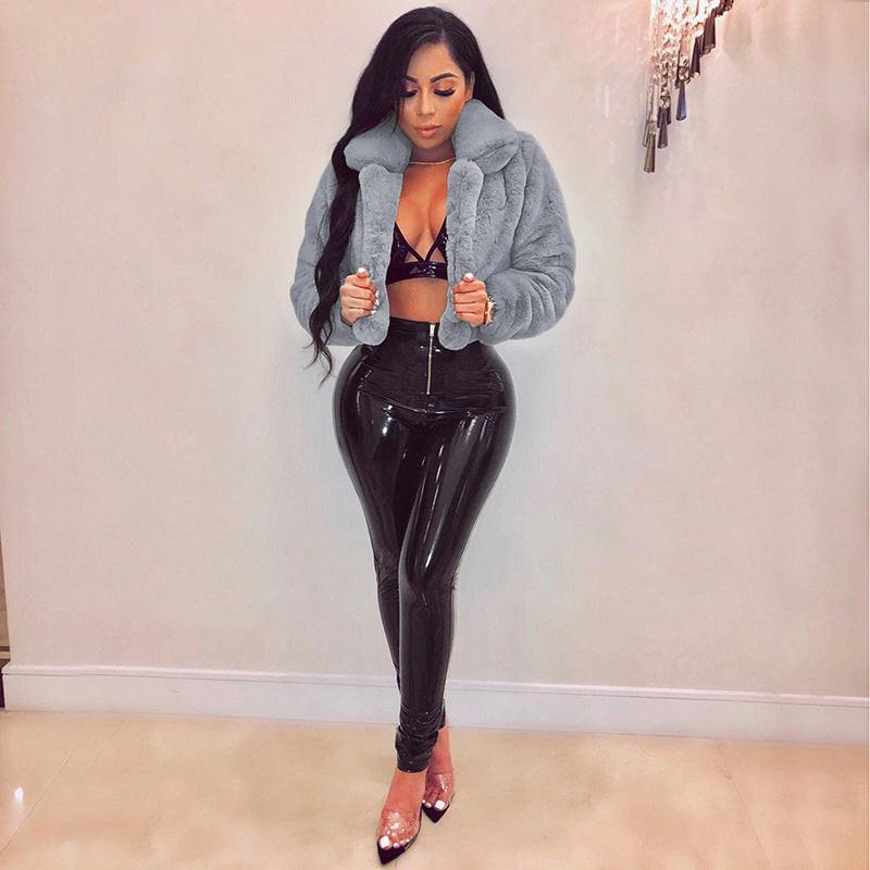 Women Sexy Solid Candy Color Faux furryCrop Jacket 10