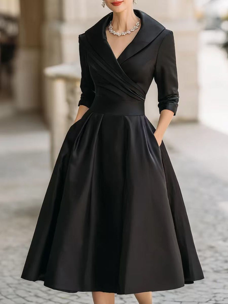 Women's Chic Slim Waist Elegant Long Sleeve Long Dress 8
