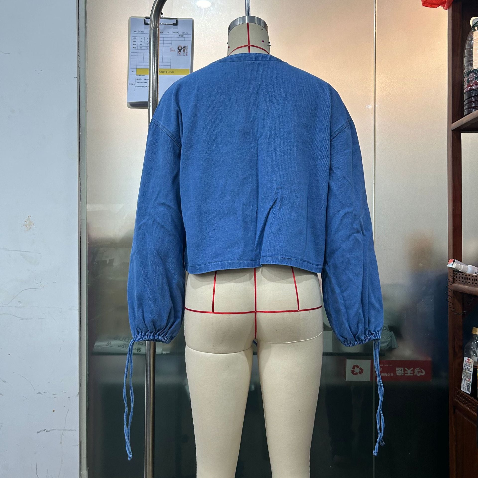 Women's Denim Jacket Y2K Bow Tie Long Sleeve Shirt Puff Sleeve Short Coat 7